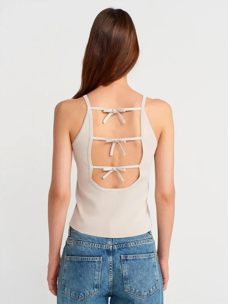 ديلفين DILVIN Slim Fit Halter Knit Blouse With Bow Detail