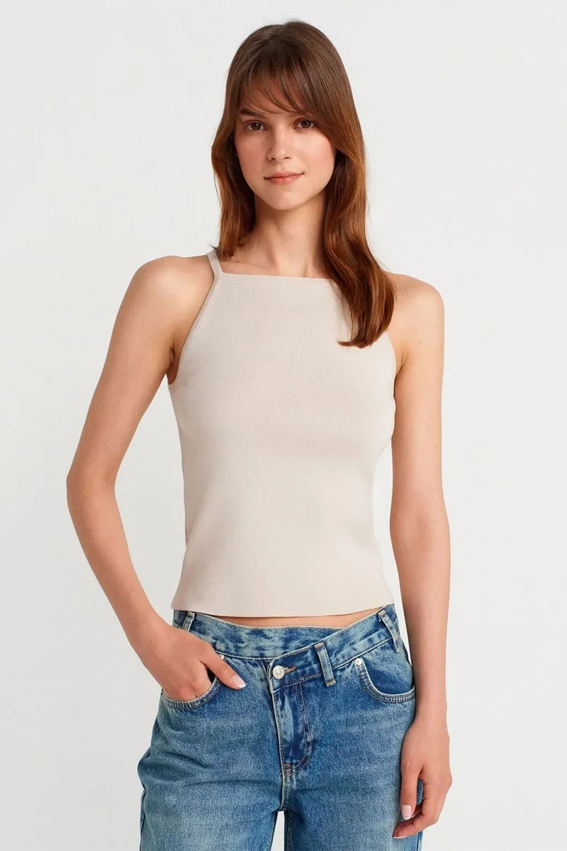 DILVIN Slim Fit Halter Knit Blouse With Bow Detail