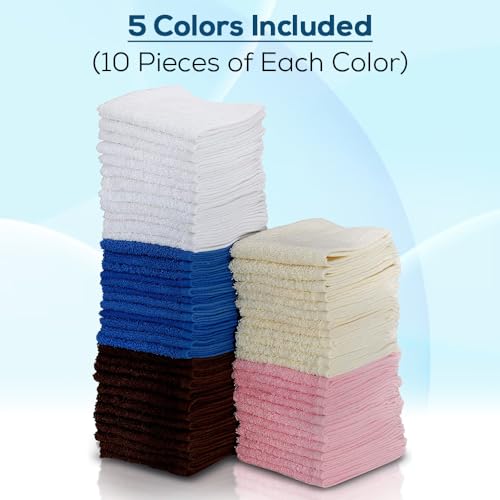 SIMPLI-MAGIC Cotton Wash Cloths 12"x12" (50 Pack) – Highly Absorbent Soft Towels – Commercial Terry Washcloth for Face, Hand, Bath, Kitchen, Gym & Hotel (Multicolor) - Image 2