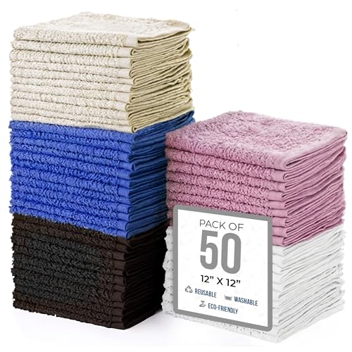 SIMPLI-MAGIC Cotton Wash Cloths 12"x12" (50 Pack) – Highly Absorbent Soft Towels – Commercial Terry Washcloth for Face, Hand, Bath, Kitchen, Gym & Hotel (Multicolor) - Image 1