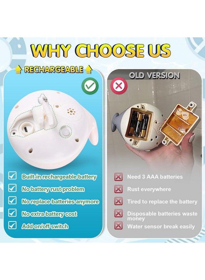 GIGILLI ألعاب حوض الاستحمام جيجيلي للأطفال من 1-3 سنوات، ألعاب حوض الاستحمام الحوت المضيئة للأطفال الرضع من 0-6 و6-12 و12-18 شهرًا أو للأطفال من 2 و3 و4 و5 سنوات، قابلة لإعادة الشحن باللون الأبيض - Image 2