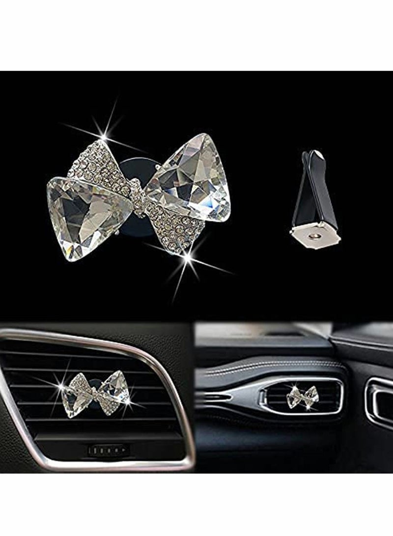واي آند دي Bling Car Accessories for Women Charm Air Vent Clips Crystal Freshener Elegant Interior Decoration with Replacement Pads – 100% Handmade Easy to Clean (Bowknot) - Image 2