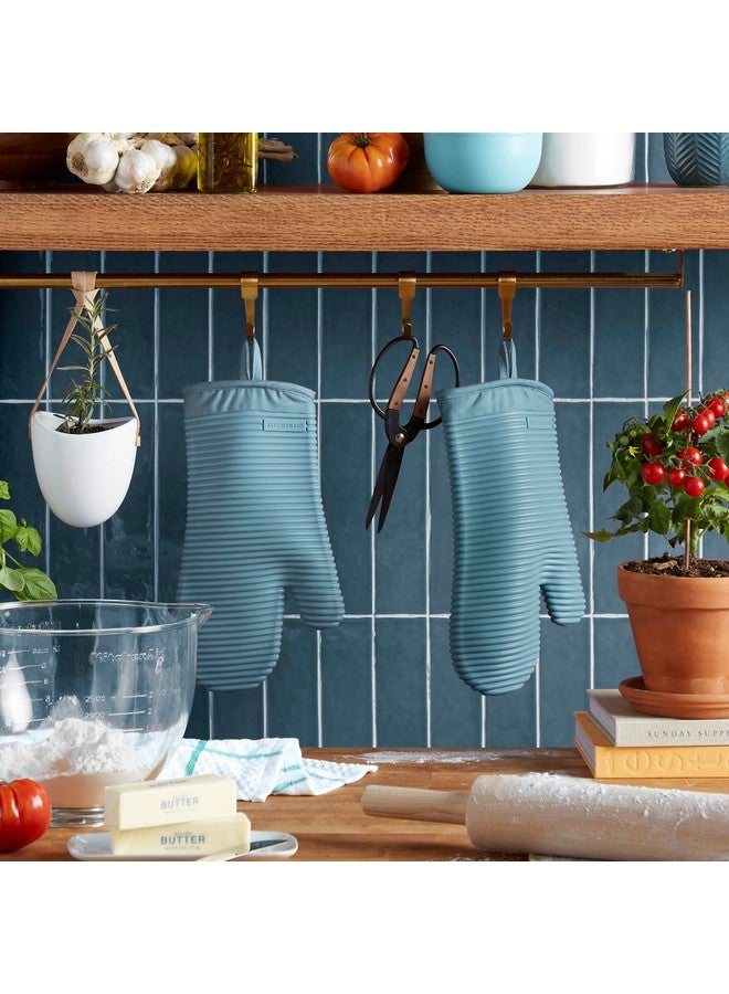 KitchenAid KitchenAid Ribbed Soft Silicone Oven Mitt 2-Pack Set, Fog Blue, 7.5"x13"  - Image 2