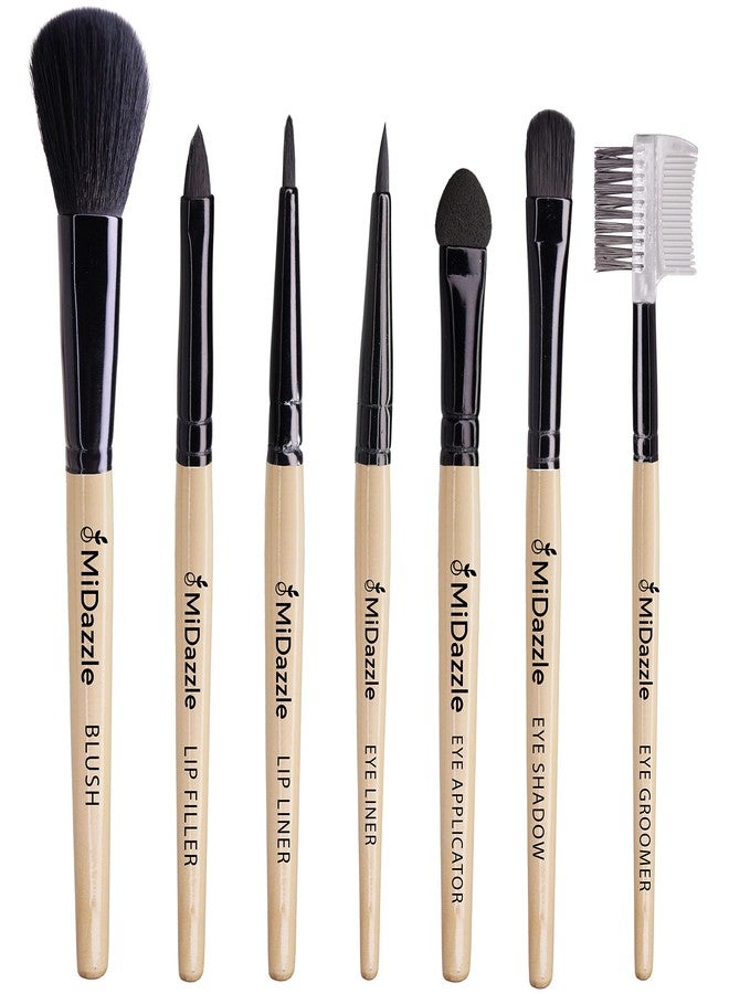 Omidazzle Midazzle Premium Wooden Face & Eye Brush Set of 7 with Synthetic Fibres and Easy Blending For Cream, Liquid & Powder Formulation (MIMB1118) - Image 2