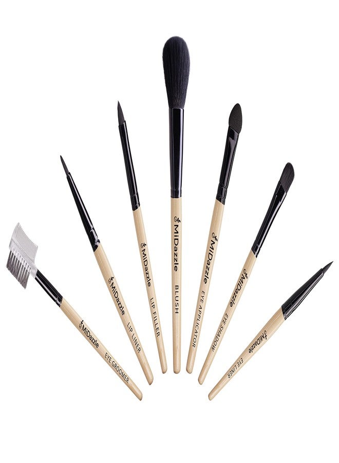 Omidazzle Midazzle Premium Wooden Face & Eye Brush Set of 7 with Synthetic Fibres and Easy Blending For Cream, Liquid & Powder Formulation (MIMB1118) - Image 3