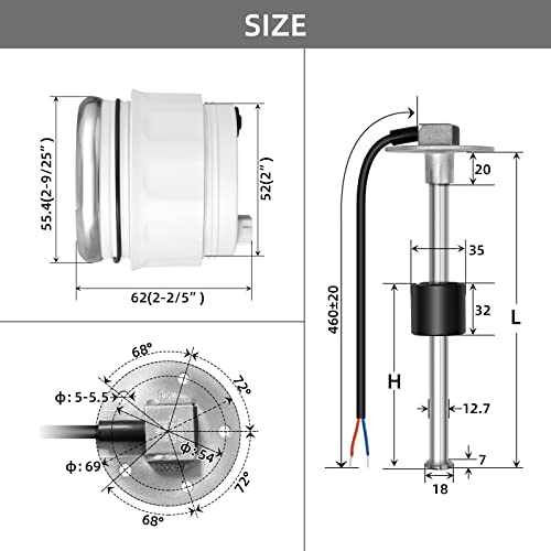 RUPSE Fuel Sender Unit Boat Fuel Tank Sending Unit Fuel Water Level Sensor Stainless Steel Fuel Sender and Fuel Gauge for Boat Car Truck RV (6.8"(175mm)) - Image 3