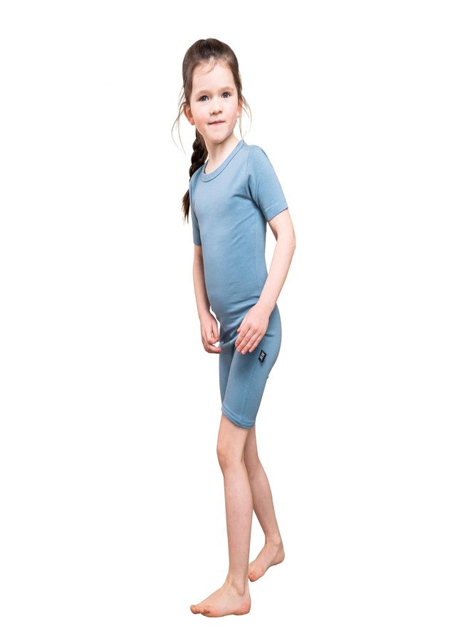 JOF Berlin Body Zipper For Kids | Blue | 5-7 Years Old | Onesie Bodyshort With Zipper | Adaptive Clothing For Children With Special Needs | Short Sleeve Short Leg Zipback Jumpsuit - Image 1