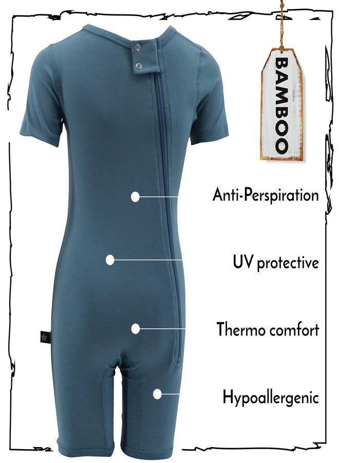 JOF Berlin Body Zipper For Kids | Blue | 5-7 Years Old | Onesie Bodyshort With Zipper | Adaptive Clothing For Children With Special Needs | Short Sleeve Short Leg Zipback Jumpsuit - Image 3