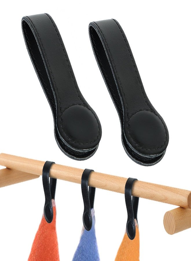 Sozize Leather Magnetic Kitchen and Bathroom Towel Clips for Oven Handle, Towel Rods or Racks (2 PCS, Black) - Image 1