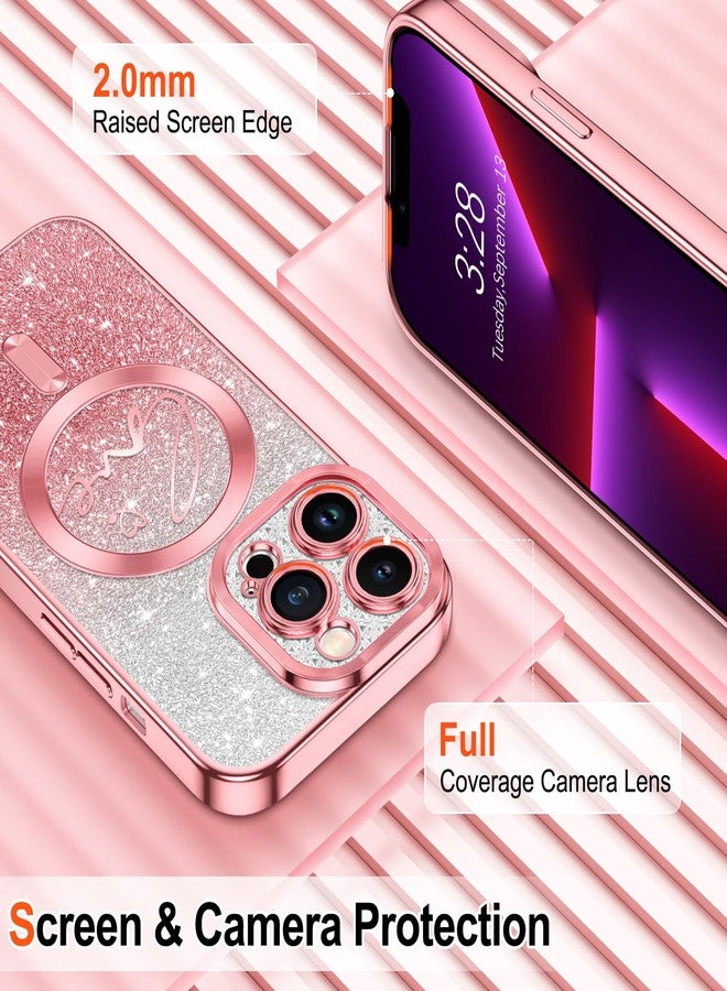 Hython for iPhone 13 Pro Max Case Glitter, Compatible with MagSafe Love Heart Magnetic Clear Phone Cases for Women Girls, Full Camera Protection Sparkle Plating Shockproof Protective Cover, Pink - Image 4