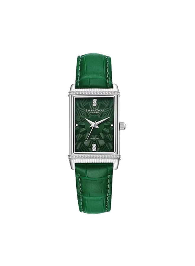 Shanghai Women's Automatic Mechanical Watch Metropolis Mirror Shine Single Silver Case Star Pattern Green Gift 22mt - Image 3