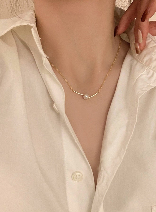 DUNISO Pearl Pendant Necklace Choker Necklace Choker Chain Pearl Pendant Necklace Simple Necklace Chain Jewelry for Everyday Wear, One Size, Women Teen Girls - Image 2