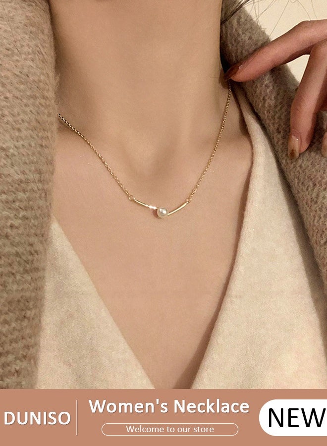 DUNISO Pearl Pendant Necklace Choker Necklace Choker Chain Pearl Pendant Necklace Simple Necklace Chain Jewelry for Everyday Wear, One Size, Women Teen Girls - Image 1