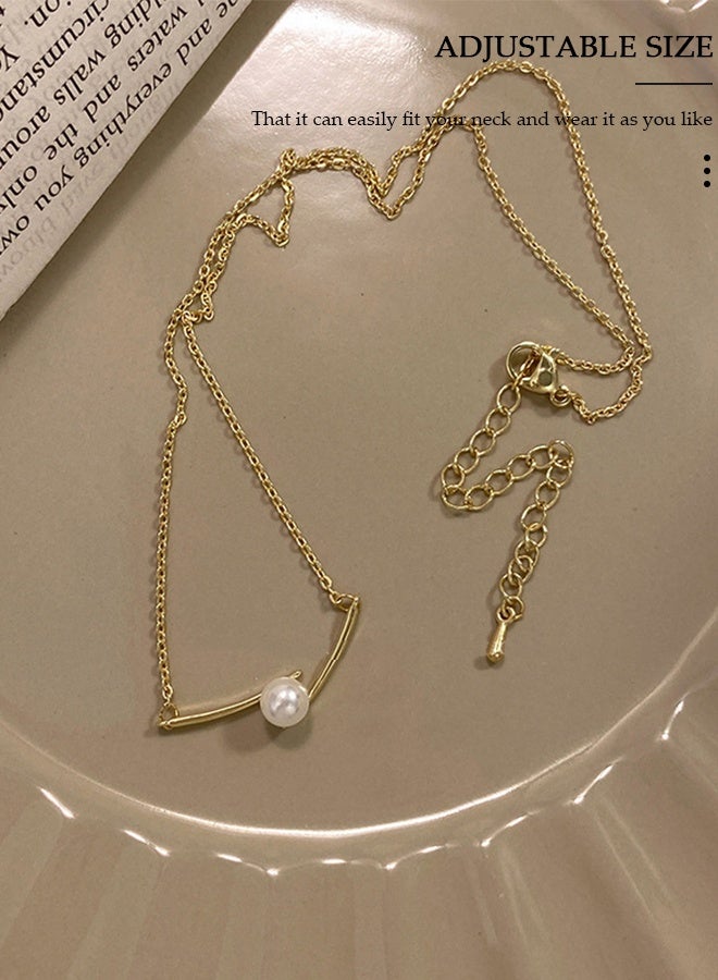 DUNISO Pearl Pendant Necklace Choker Necklace Choker Chain Pearl Pendant Necklace Simple Necklace Chain Jewelry for Everyday Wear, One Size, Women Teen Girls - Image 3