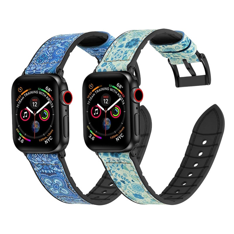 Flower Pattern TPU + Stainless Steel Watch Band for Apple Watch Series 3 & 2 & 1 38mm (Blue)