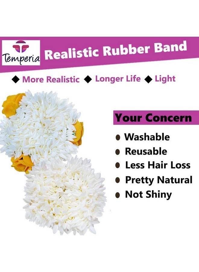 Temperia - (2 Pcs) Scented Mogra Gajra Hair Accessories For Women & Girls - Hair Flower Bun Artificial Fake Gajra Scrunchies Rubber Band - Premium & Voluminous, 1 Pc Yellow Petals & 1 Pc White - Image 1