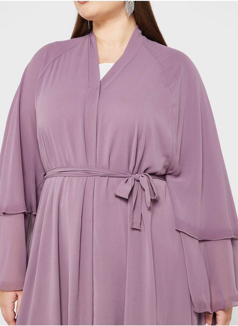 Khizana - Plus size ruffle layered abaya with sheila - Image 1