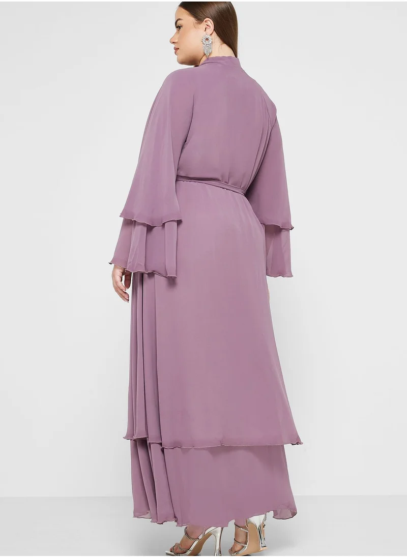 Khizana Plus size ruffle layered abaya with sheila