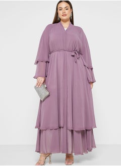 Plus size ruffle layered abaya with sheila