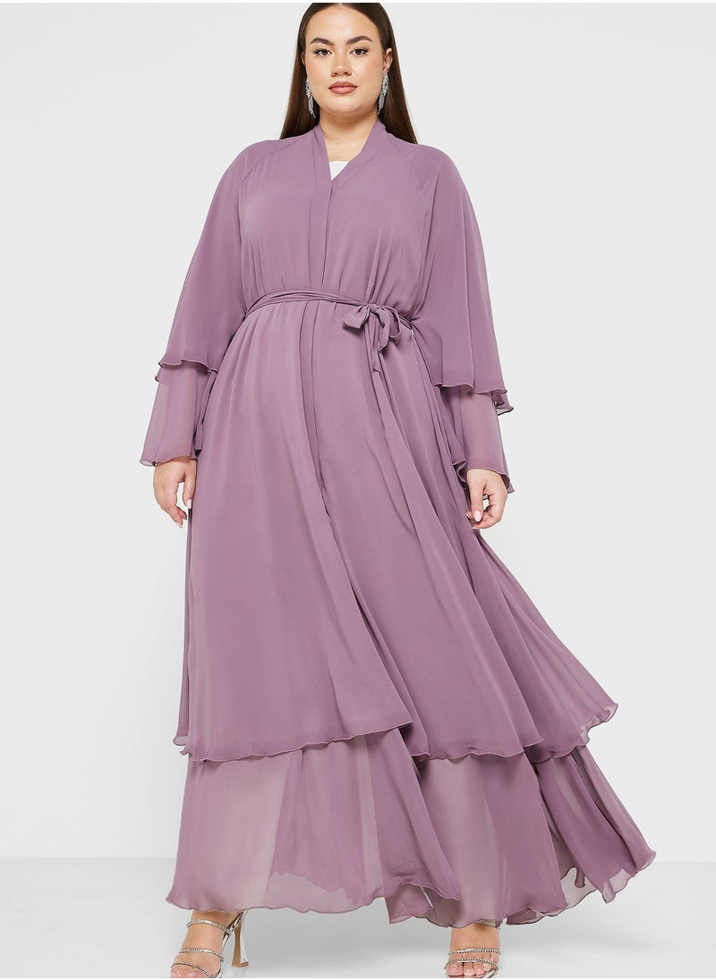 Khizana - Plus size ruffle layered abaya with sheila - Image 1