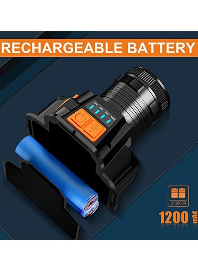 Arabest - Led Headlamp Rechargeable Super Bright USB Head Lamp Motion Sensor Adjustable 3 Modes Zoomable Headlamp Flashlight Spotlight Water Resistant Head Light Black - Image 1