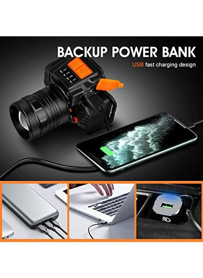 Arabest - Led Headlamp Rechargeable Super Bright USB Head Lamp Motion Sensor Adjustable 3 Modes Zoomable Headlamp Flashlight Spotlight Water Resistant Head Light Black - Image 1