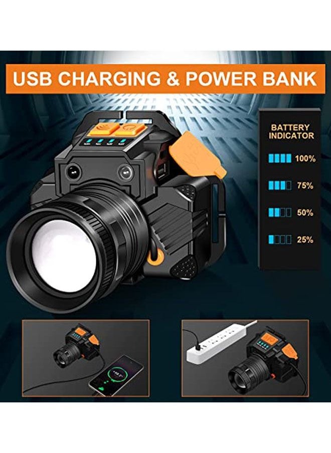 Arabest - Led Headlamp Rechargeable Super Bright USB Head Lamp Motion Sensor Adjustable 3 Modes Zoomable Headlamp Flashlight Spotlight Water Resistant Head Light Black - Image 1