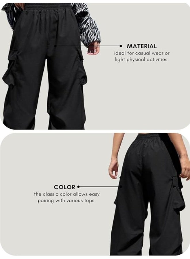 greciilooks سراويل كارغو نسائية من GRECIILOOKS | بنطال بخصر عالٍ من مزيج القطن والبوليستر | تصميم واسع (Flared) مع جيوب جانبية | بنطال كارغو | إطلالة أنيقة للجامعة والمناسبات - Image 3