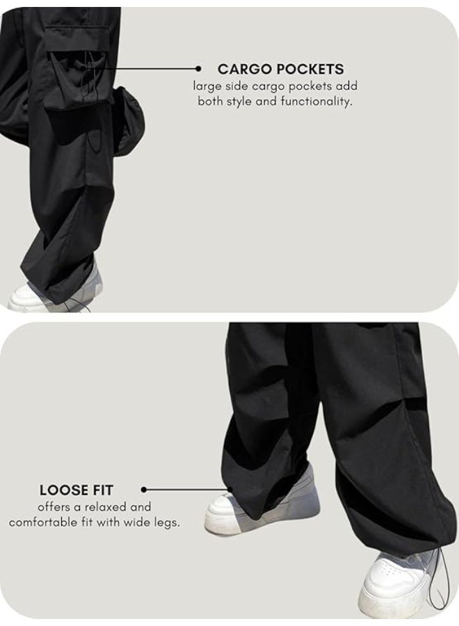 greciilooks سراويل كارغو نسائية من GRECIILOOKS | بنطال بخصر عالٍ من مزيج القطن والبوليستر | تصميم واسع (Flared) مع جيوب جانبية | بنطال كارغو | إطلالة أنيقة للجامعة والمناسبات - Image 4