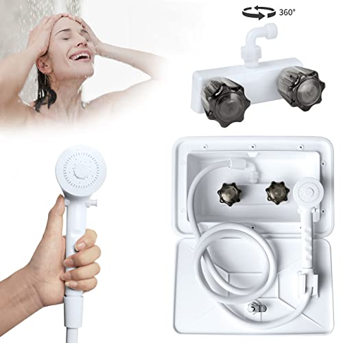 EXCELFU RV Outdoor Shower RV Exterior Shower Box Kit with Outside Faucet Valve Hose Replacement for Camper, Van, Travel Trailer, Motorhome and Boat, White - Image 3