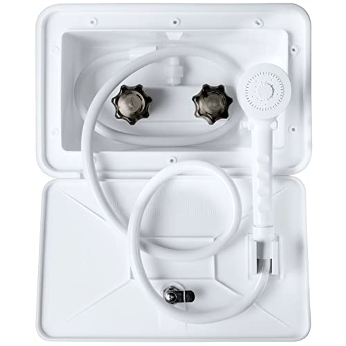 EXCELFU RV Outdoor Shower RV Exterior Shower Box Kit with Outside Faucet Valve Hose Replacement for Camper, Van, Travel Trailer, Motorhome and Boat, White - Image 2