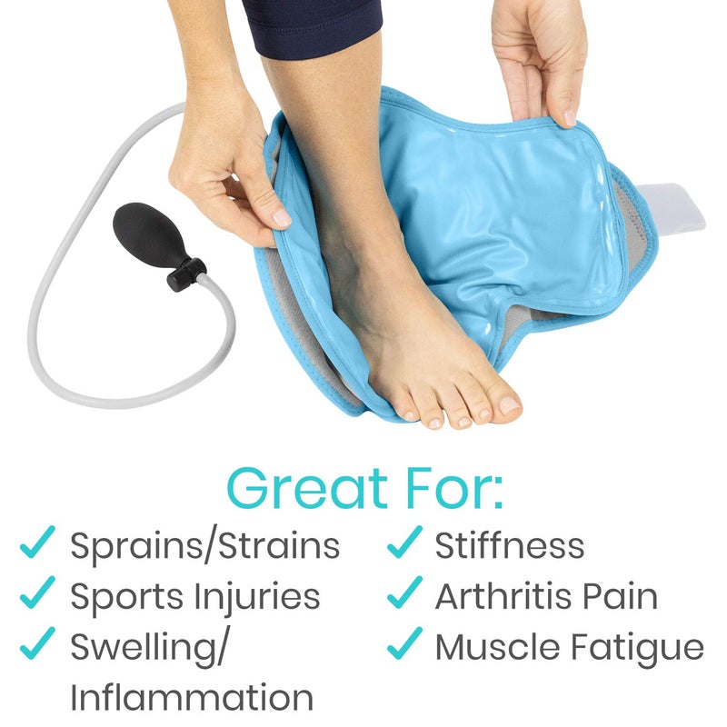 فايف Vive Compression Ankle Ice Pack Wrap for Foot Pain Relief - Soft Cold Brace for Recovering Injuries - Support for Swelling, Sprains, u0026 Fractures - Filled with Reusable Gel, Fits Small u0026 Large Feet - Image 4