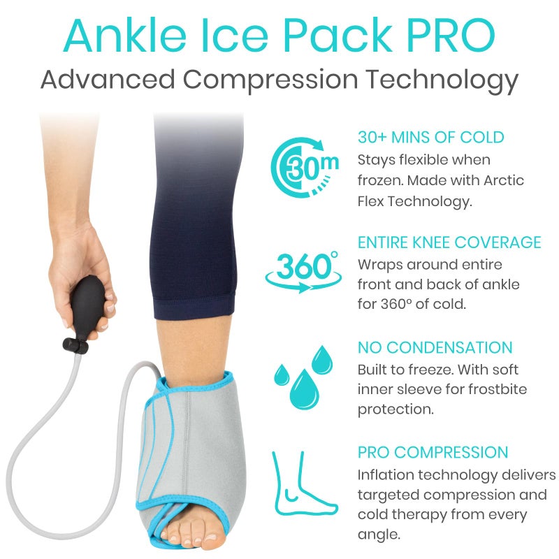فايف Vive Compression Ankle Ice Pack Wrap for Foot Pain Relief - Soft Cold Brace for Recovering Injuries - Support for Swelling, Sprains, u0026 Fractures - Filled with Reusable Gel, Fits Small u0026 Large Feet - Image 2