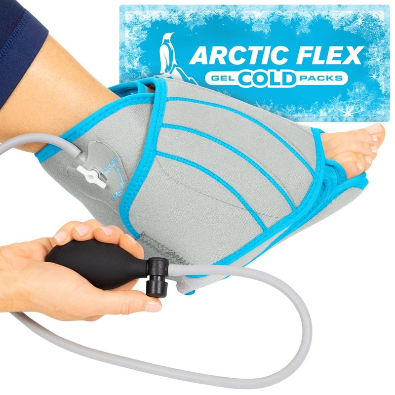 فايف Vive Compression Ankle Ice Pack Wrap for Foot Pain Relief - Soft Cold Brace for Recovering Injuries - Support for Swelling, Sprains, u0026 Fractures - Filled with Reusable Gel, Fits Small u0026 Large Feet - Image 1