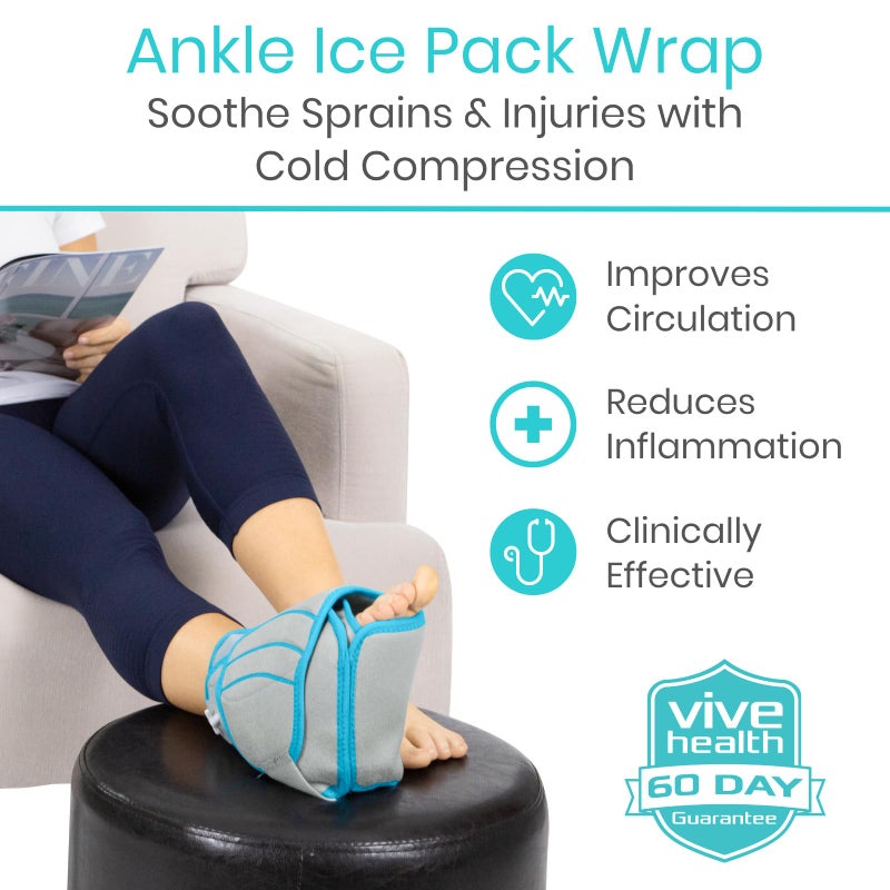 فايف Vive Compression Ankle Ice Pack Wrap for Foot Pain Relief - Soft Cold Brace for Recovering Injuries - Support for Swelling, Sprains, u0026 Fractures - Filled with Reusable Gel, Fits Small u0026 Large Feet - Image 3