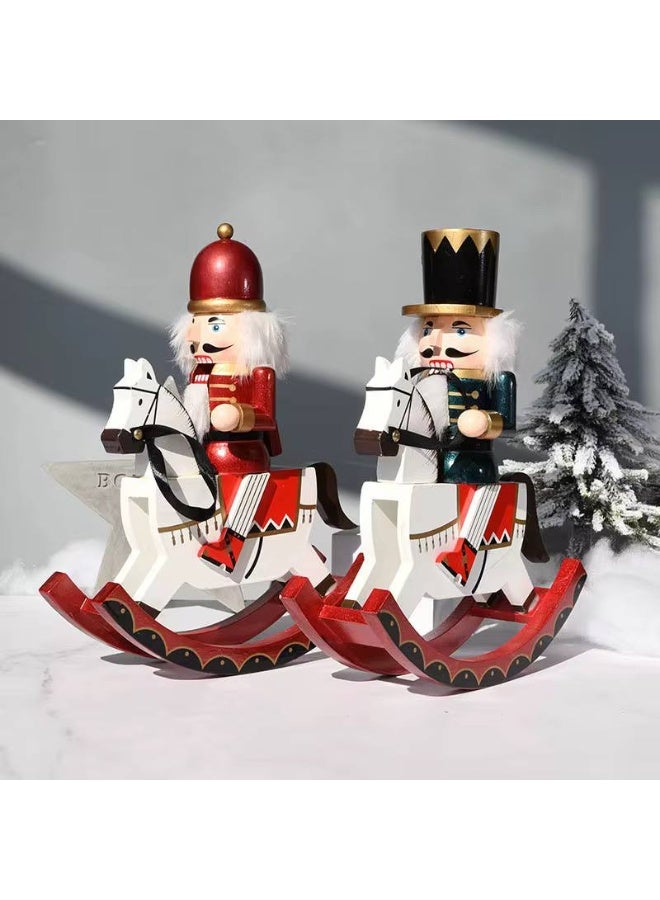 Wooden Rocking Horse Christmas Nutcracker, Traditional Rocking Horse Desktop Ornament for Christmas Party Decorations - Image 1