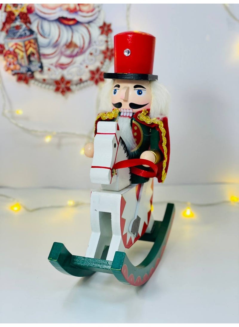 Wooden Rocking Horse Christmas Nutcracker, Traditional Rocking Horse Desktop Ornament for Christmas Party Decorations - Image 2