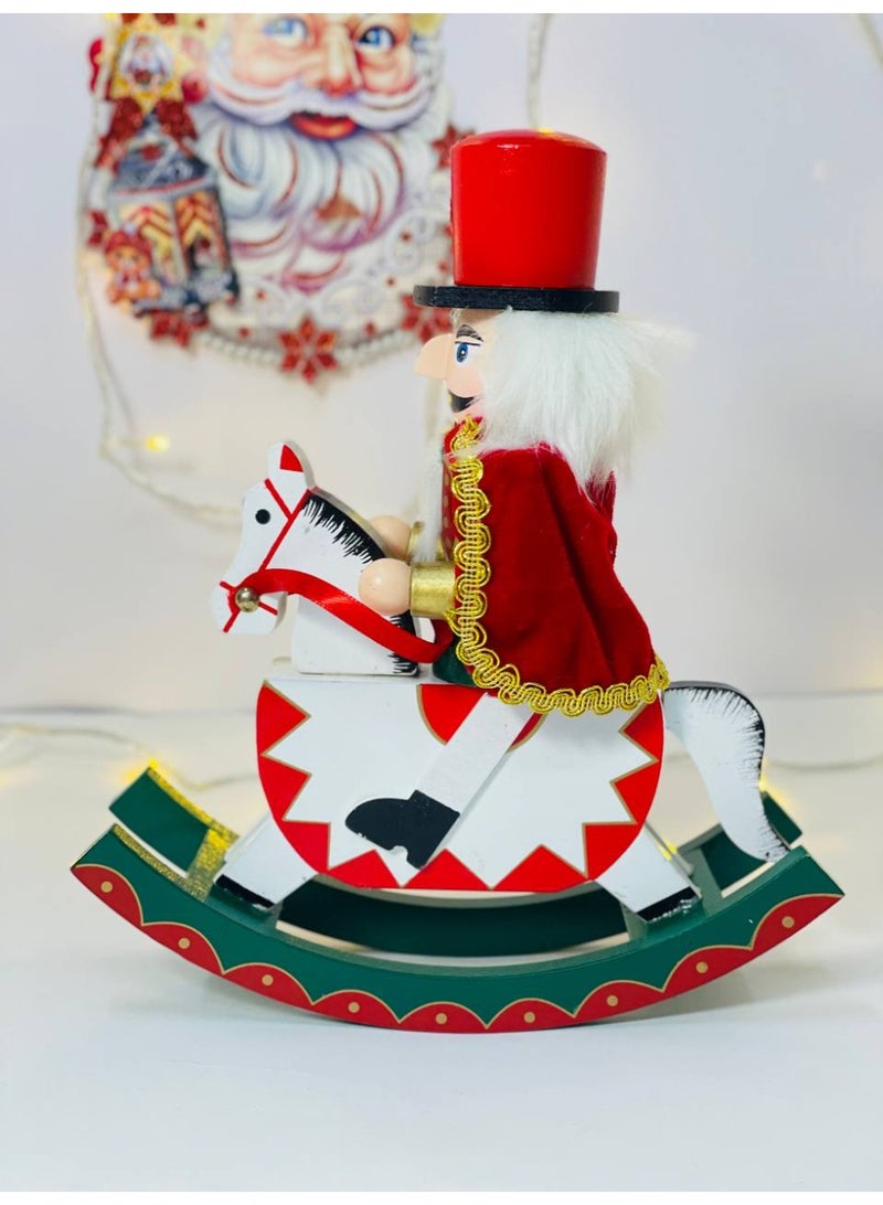 Wooden Rocking Horse Christmas Nutcracker, Traditional Rocking Horse Desktop Ornament for Christmas Party Decorations - Image 3