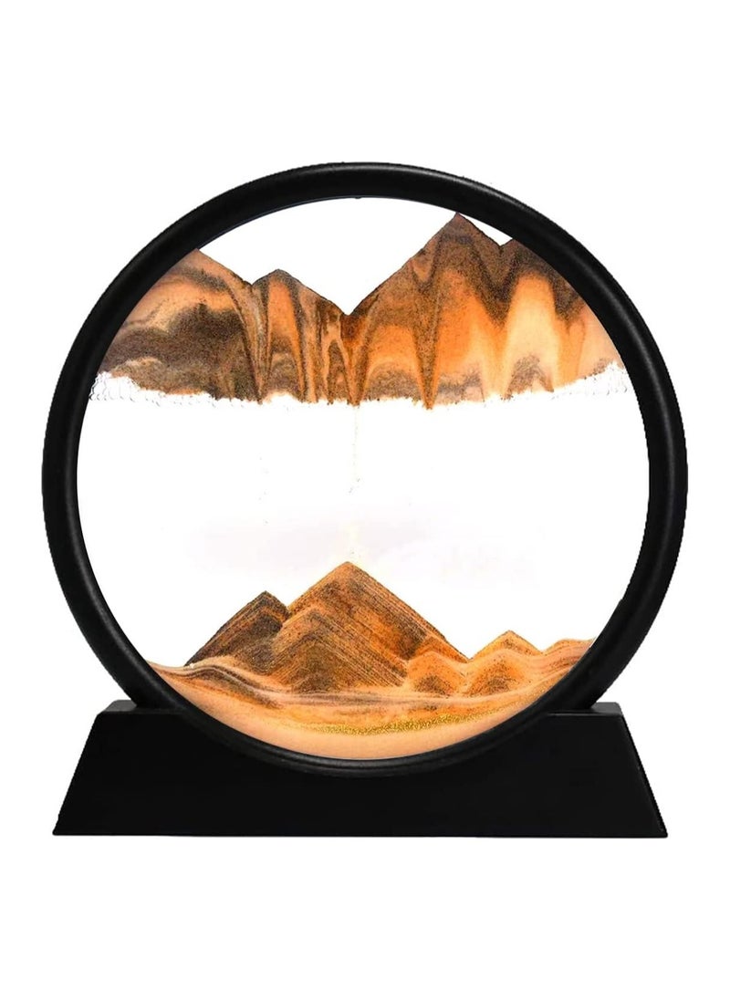 YONK YONK 3D Dynamic Sand Art Liquid Motion, Moving Sand Art Picture Round Glass 3D Deep Sea Sandscape in Motion Display Flowing Sand Frame Relaxing Desktop Home Office Work Decor (7", yellow Sand)  - Image 1
