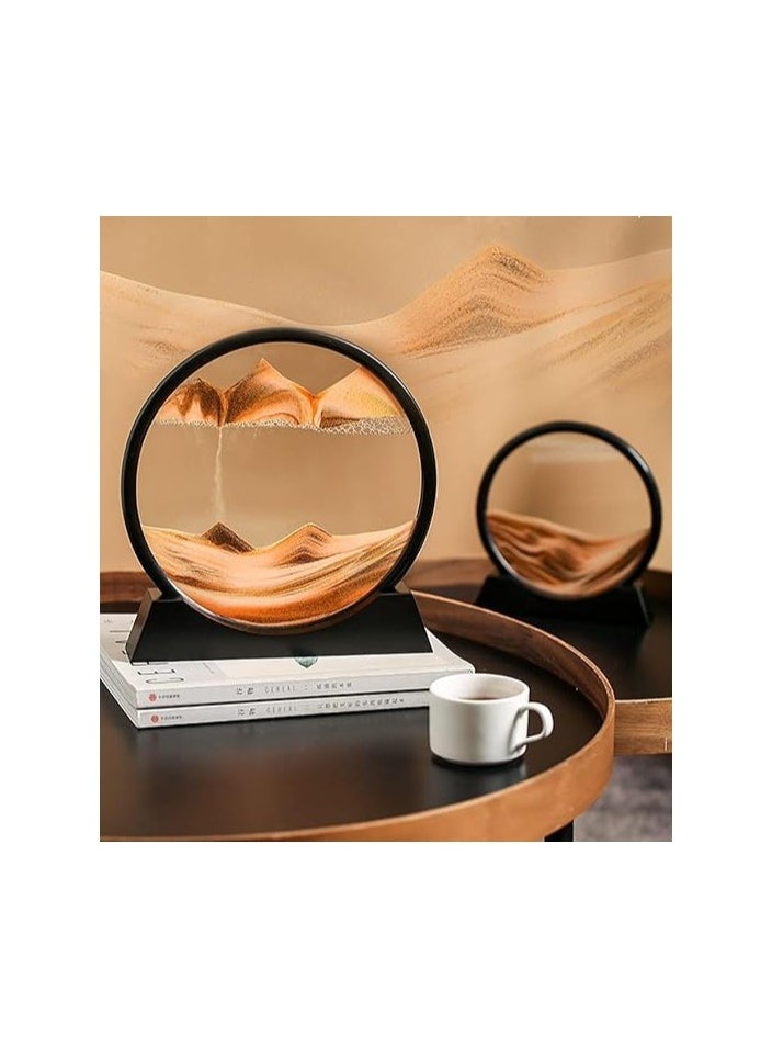 YONK YONK 3D Dynamic Sand Art Liquid Motion, Moving Sand Art Picture Round Glass 3D Deep Sea Sandscape in Motion Display Flowing Sand Frame Relaxing Desktop Home Office Work Decor (7", yellow Sand)  - Image 5