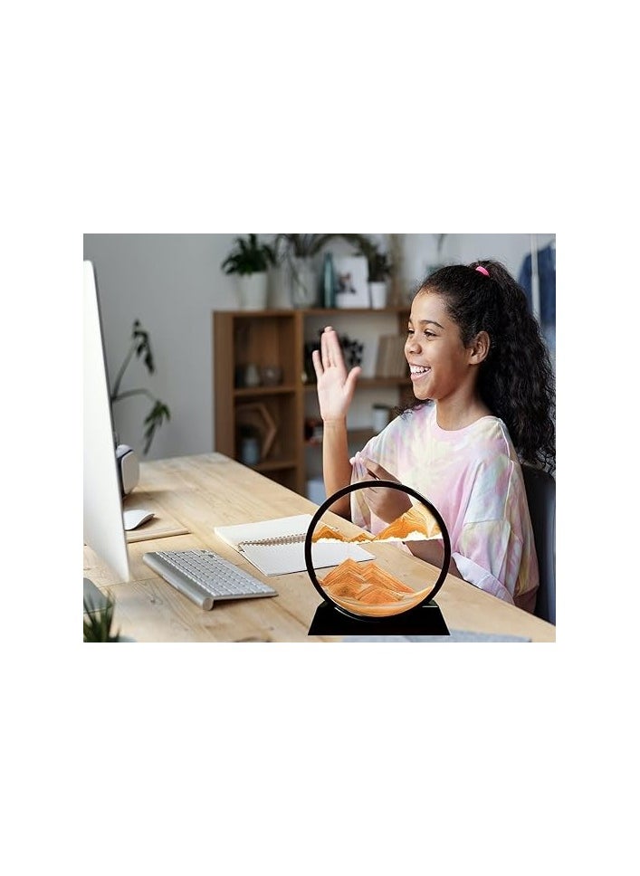 YONK - YONK 3D Dynamic Sand Art Liquid Motion, Moving Sand Art Picture Round Glass 3D Deep Sea Sandscape in Motion Display Flowing Sand Frame Relaxing Desktop Home Office Work Decor (7", yellow Sand) - Image 1