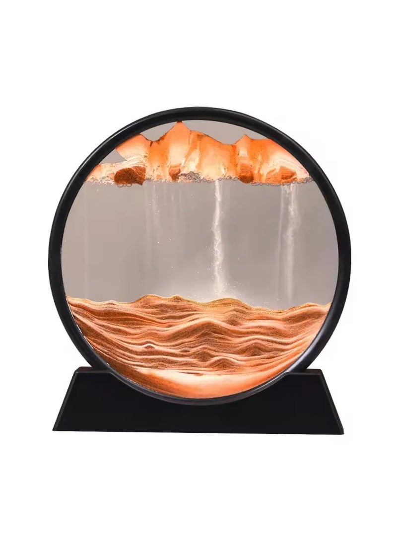 YONK YONK 3D Dynamic Sand Art Liquid Motion, Moving Sand Art Picture Round Glass 3D Deep Sea Sandscape in Motion Display Flowing Sand Frame Relaxing Desktop Home Office Work Decor (7", yellow Sand)  - Image 3