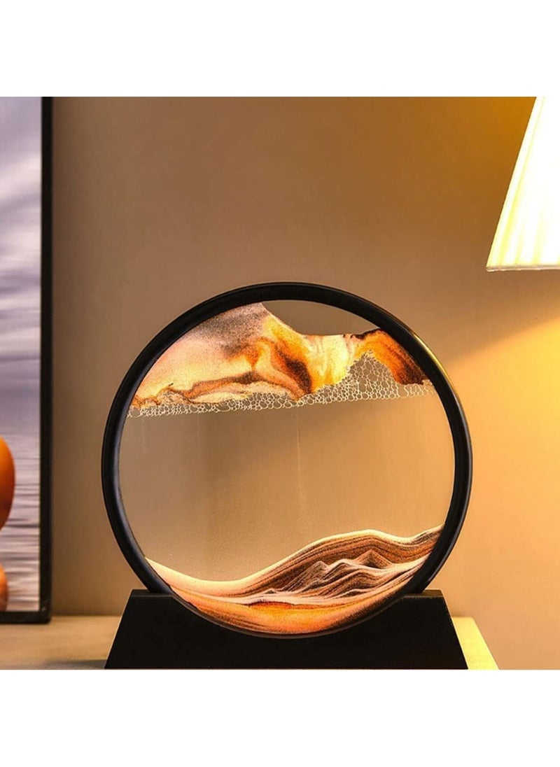 YONK - YONK 3D Dynamic Sand Art Liquid Motion, Moving Sand Art Picture Round Glass 3D Deep Sea Sandscape in Motion Display Flowing Sand Frame Relaxing Desktop Home Office Work Decor (7", yellow Sand) - Image 1