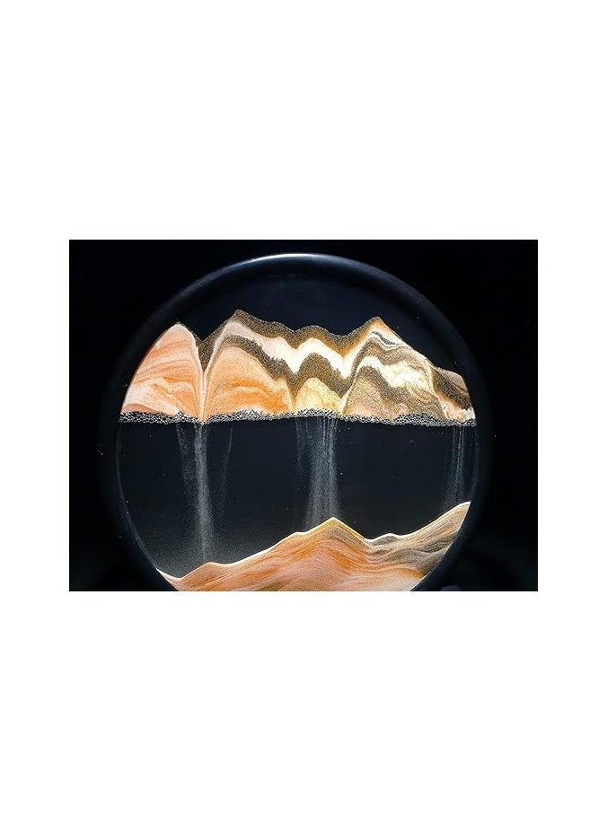 YONK - YONK 3D Dynamic Sand Art Liquid Motion, Moving Sand Art Picture Round Glass 3D Deep Sea Sandscape in Motion Display Flowing Sand Frame Relaxing Desktop Home Office Work Decor (7", yellow Sand) - Image 1
