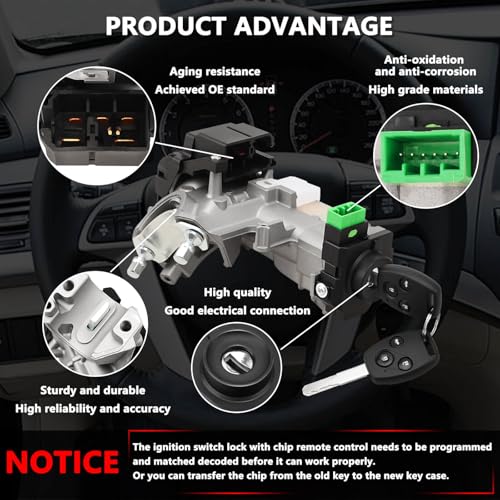 RAMATA 06351-TE0-A11 Ignition Switch Lock Cylinder with Key (with Unprogrammed Chip) Compatible with 2008 2009 2010 2011 2012 Honda Accord (Ignition Chip: 46,Frequency: 433mHz) - Image 4