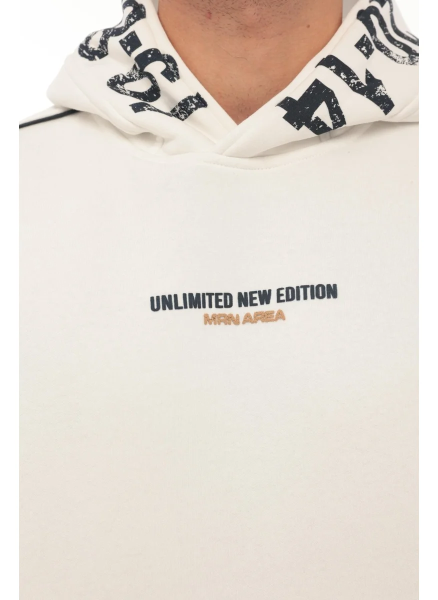 Miron White Hooded Printed Three Thread Oversize Sweatshirt - 2440