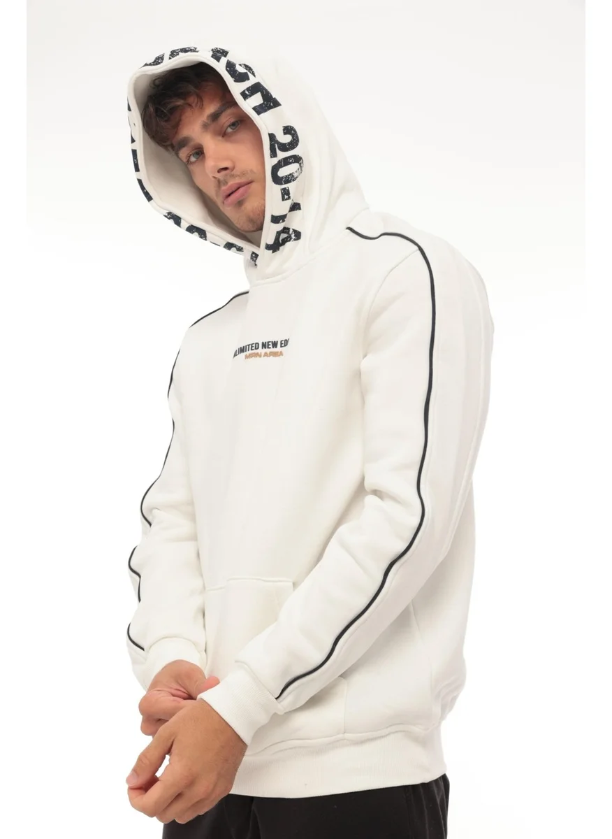 Miron White Hooded Printed Three Thread Oversize Sweatshirt - 2440