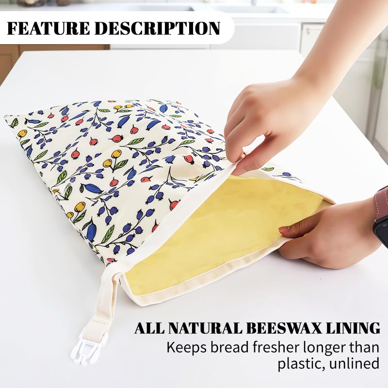 EHZYP 2 Pack Beeswax Bread Bags - 17x13 Inch Reusable Bread Storage Bags,Bees Wax Lined Bread Bags for Home Cooks fresh bread storage Easy Clean (Berry) - Image 5