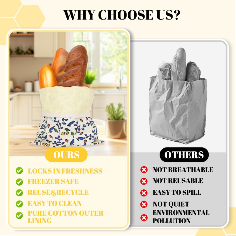 EHZYP 2 Pack Beeswax Bread Bags - 17x13 Inch Reusable Bread Storage Bags,Bees Wax Lined Bread Bags for Home Cooks fresh bread storage Easy Clean (Berry) - Image 3