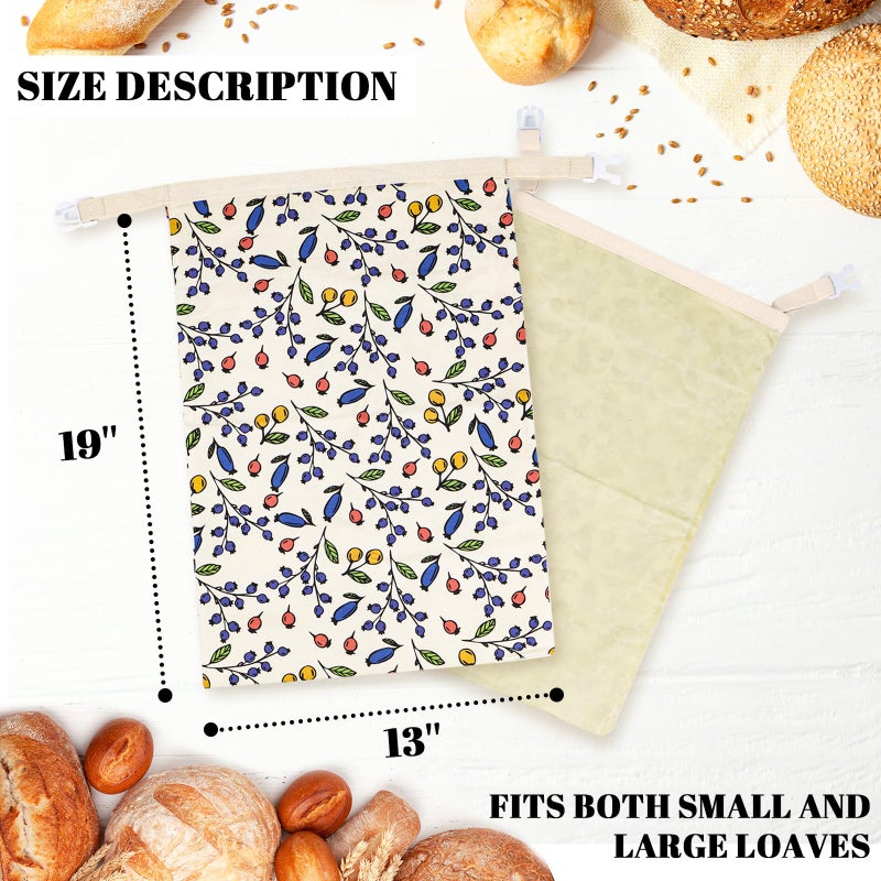 EHZYP 2 Pack Beeswax Bread Bags - 17x13 Inch Reusable Bread Storage Bags,Bees Wax Lined Bread Bags for Home Cooks fresh bread storage Easy Clean (Berry) - Image 2